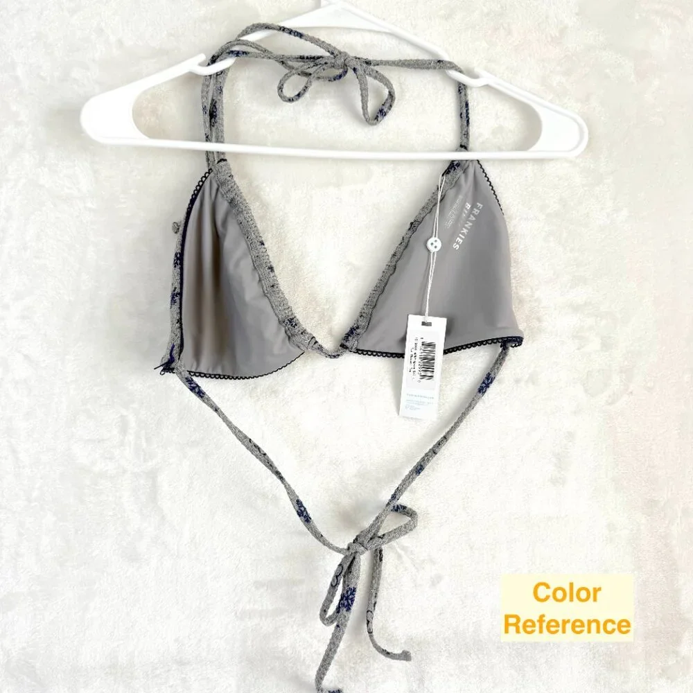 FRANKIES BIKINIS Tia Waffle Thermal Triangle Bikini Top L Gray Apres Ski NEW